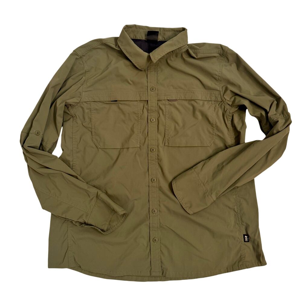 REI Co-Op Women's Button Down Hiking Shirt Green Size L Breathable Pockets